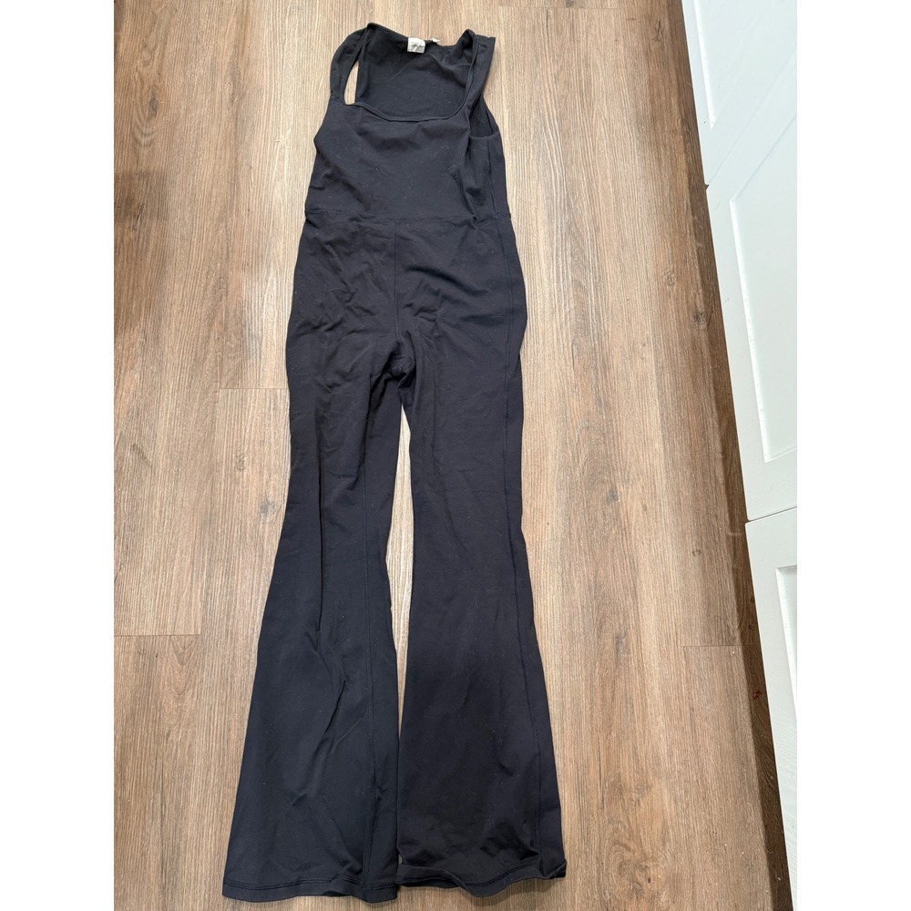Wilfred Free Aritzia Black Square Neck Flared Leg Sleeveless Jumpsuit Medium